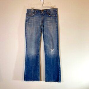 7 For All Mankind Jeans Lightly Distressed Denim Bootcut Mid-Rise 5 Pocket SZ 29